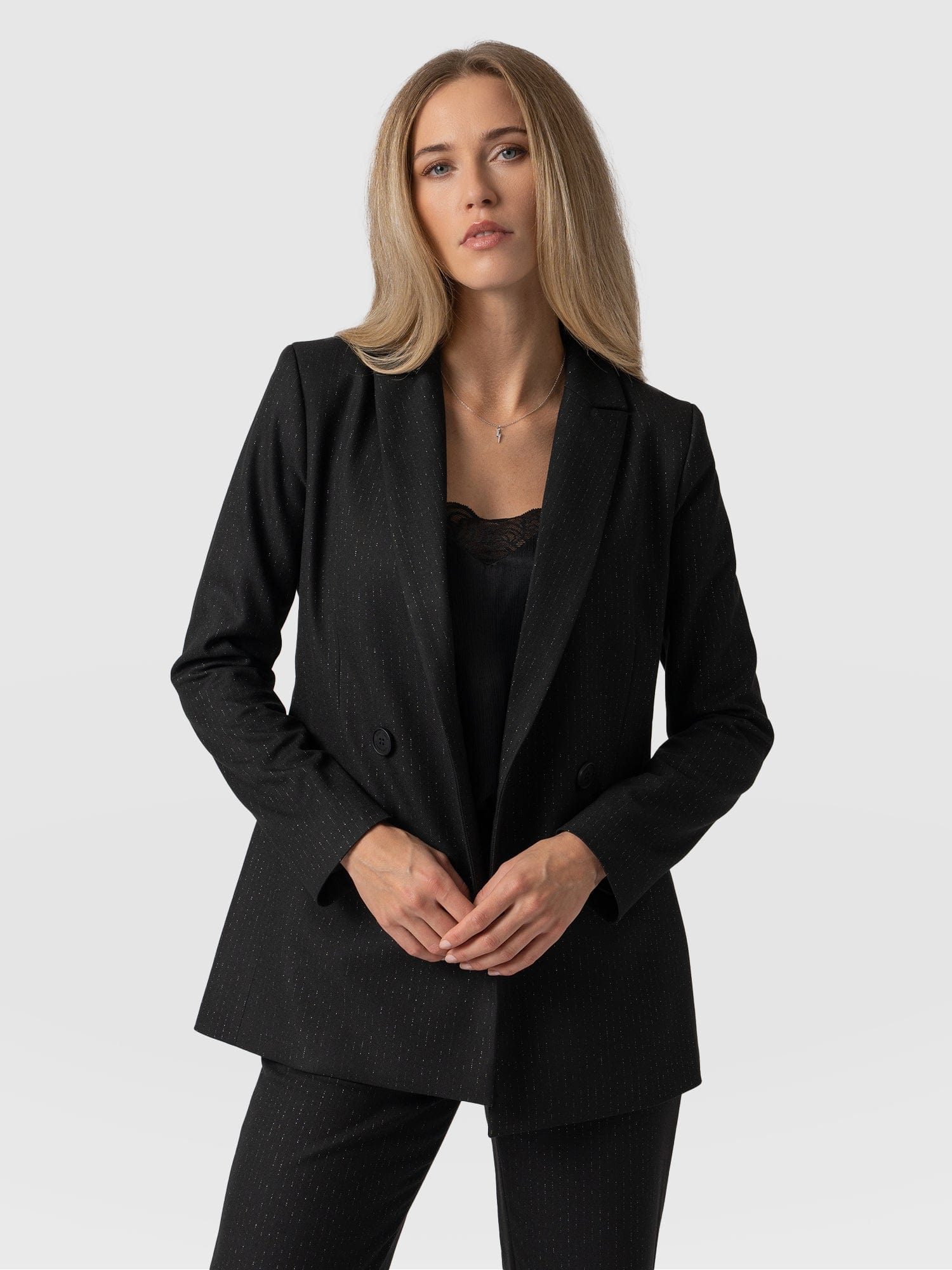Cambridge Blazer Black Lurex Pinstripe - Women's Blazers | Saint + Sofia® EU